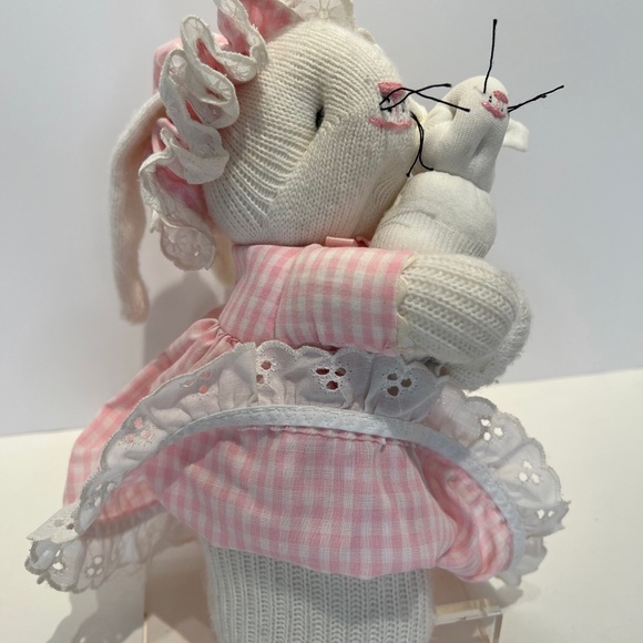 Other - Vintage Handcrafted Socks and Pink Gingham Bunny Mommy and Baby Bunny